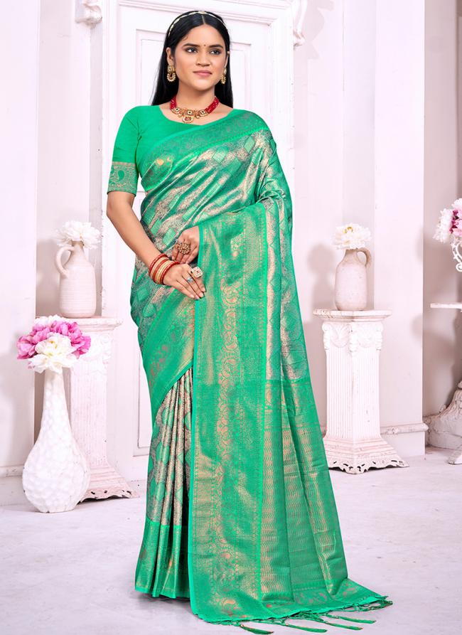 Silk Sea Green Festival Wear Weaving Saree